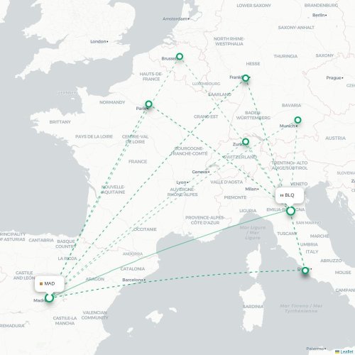 Madrid - Bologne carte du vol direct