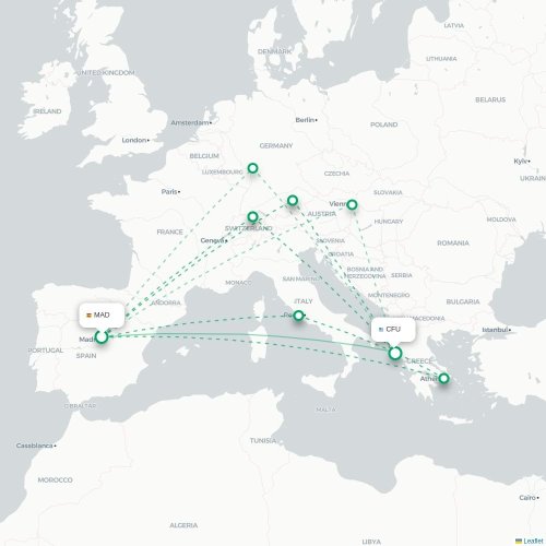 Mapa de vuelo directo Madrid - Corfú, Corfú
