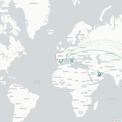Mapa lotu bezpośredniego Madryt – Chongqing