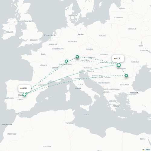 Madrid - Cluj kort over direkte fly