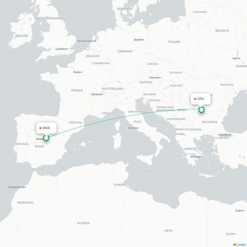 Madrid - Craiova kort over direkte fly