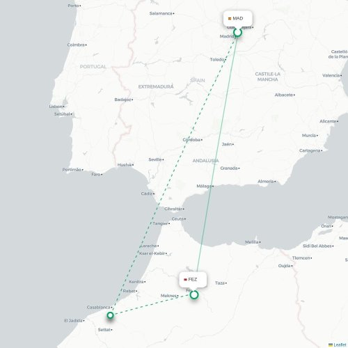 Madrid - Fès carte du vol direct
