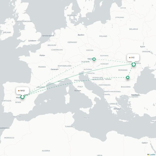 Madrid - Iași kort over direkte fly