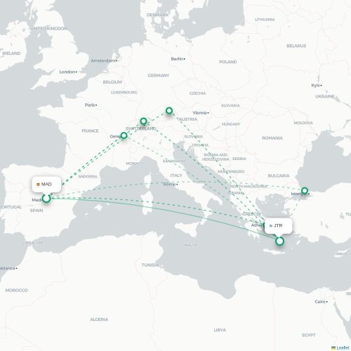 Mapa de vuelo directo Madrid - Fira
