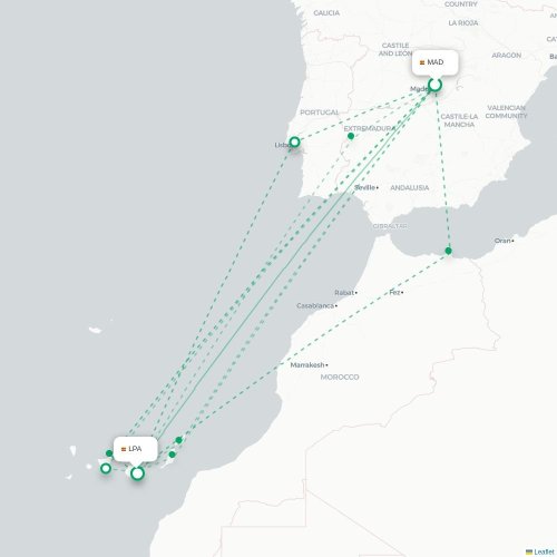 Madrid - Las Palmas de Gran Canaria carte du vol direct