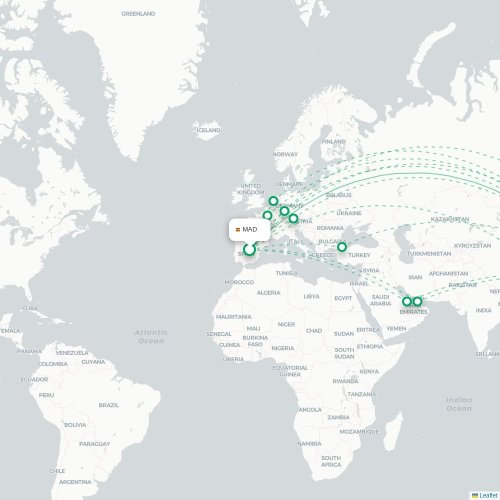 Mapa lotu bezpośredniego Madryt – Szanghaj