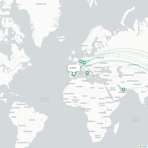 Mapa lotu bezpośredniego Madryt – Shenzhen