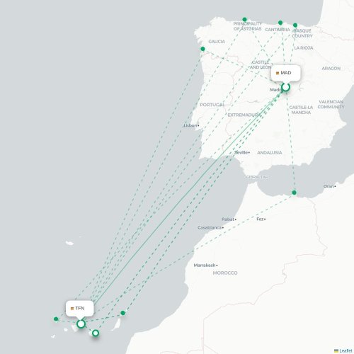 Madrid - Santa Cruz de Ténérife carte du vol direct