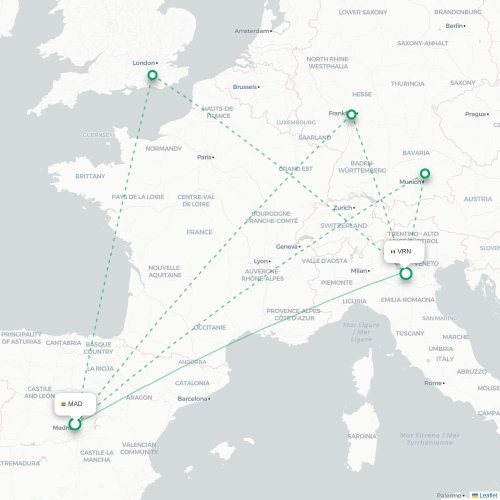 Madrid - Vérone carte du vol direct