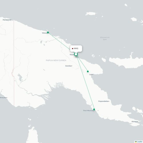 Mapa lotu bezpośredniego Madang – Lae