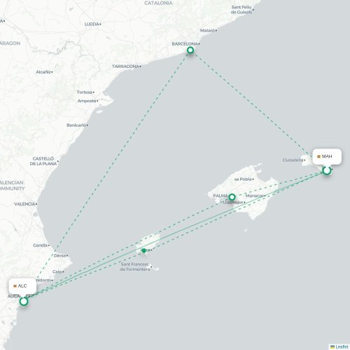 Mahón - Alicante kort over direkte fly