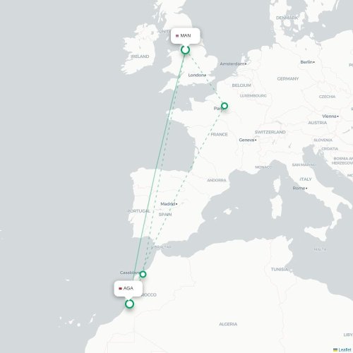 Manchester - Agadir kaart van rechtstreekse vlucht