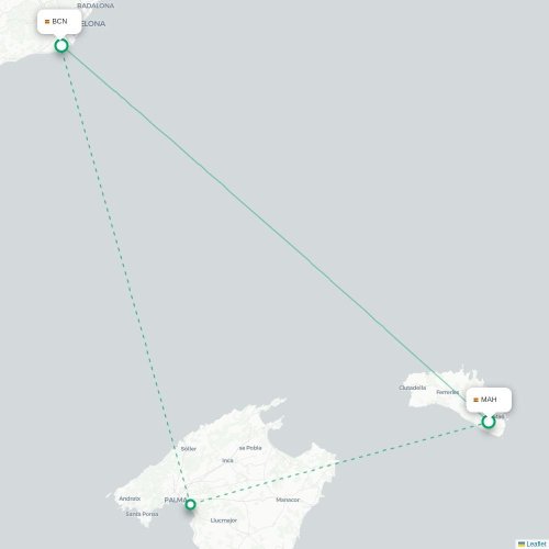 Mapa de vuelo directo Mánchester - Barcelona