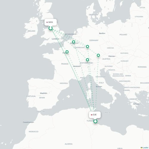 Mapa lotu bezpośredniego Manchester – Houmt Souk