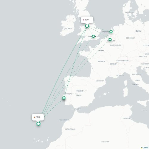Manchester - Funchal karta över direktflyg