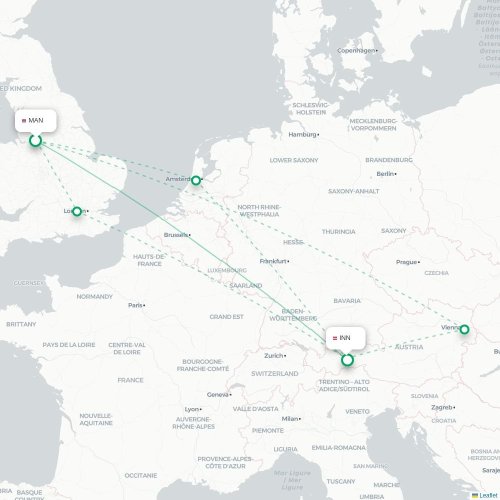 Manchester - Innsbruck karta över direktflyg