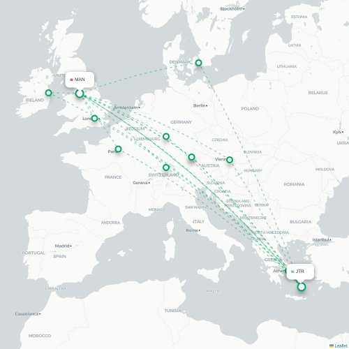 Mapa de vuelo directo Mánchester - Fira