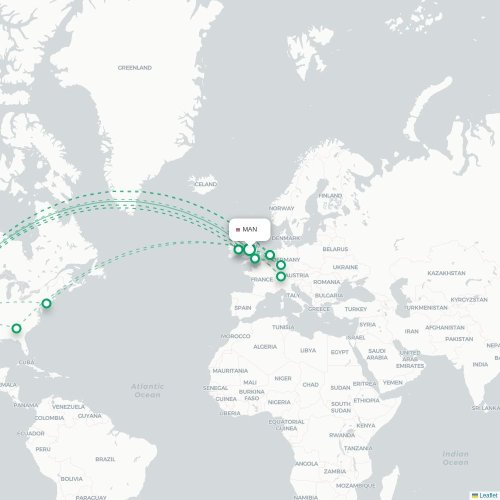 Mapa de vuelo directo Mánchester - Las Vegas
