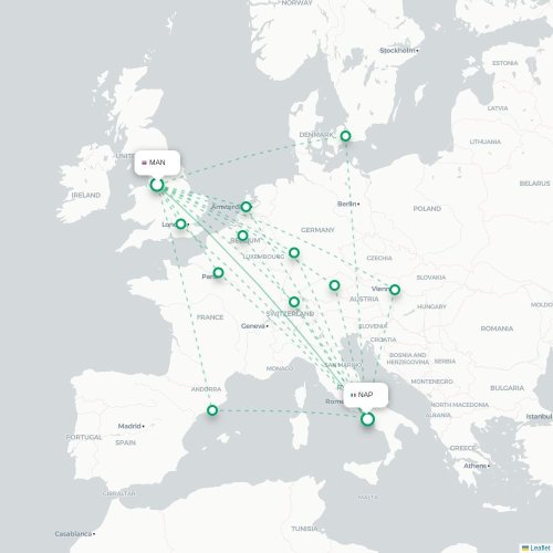 Mapa lotu bezpośredniego Manchester – Neapol