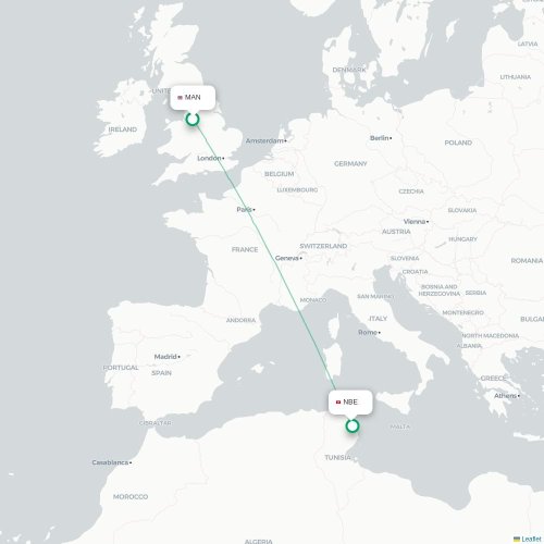Mapa lotu bezpośredniego Manchester – Enfidha