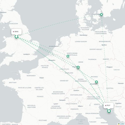 Manchester - Pula kaart van rechtstreekse vlucht