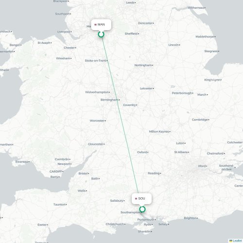 Manchester - Southampton kaart van rechtstreekse vlucht