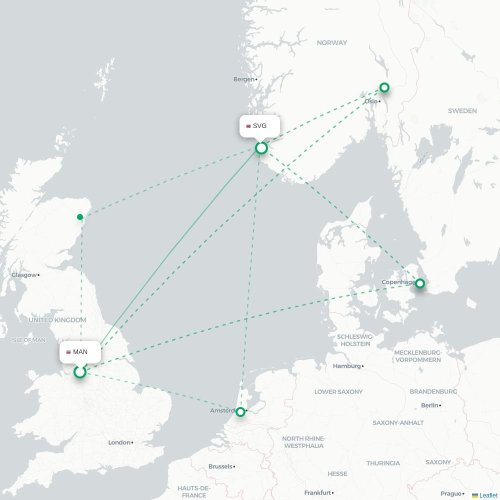 Mapa de vuelo directo Mánchester - Stavanger