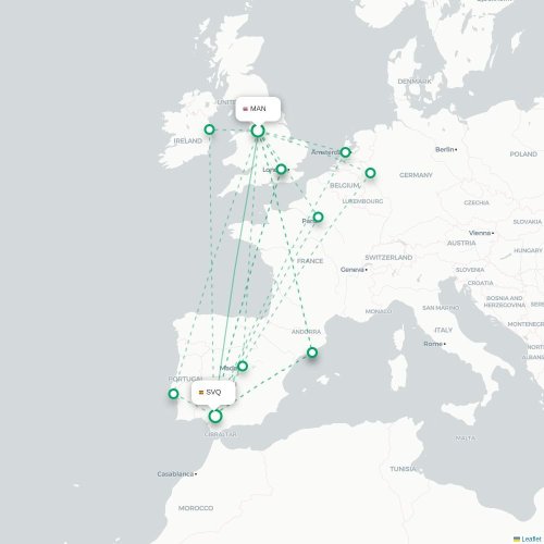 Manchester - Séville carte du vol direct