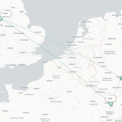 Mapa lotu bezpośredniego Manchester – Strasburg