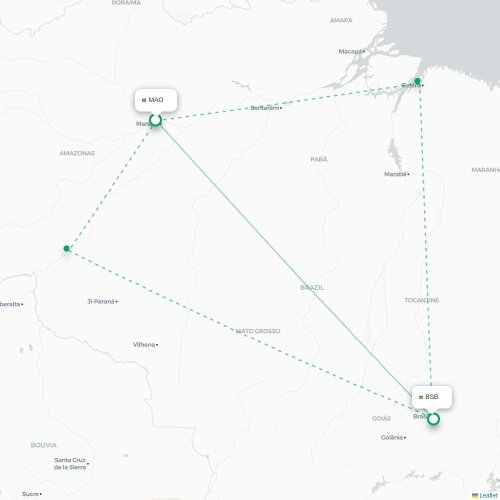 Manaus - Brasilia karta över direktflyg