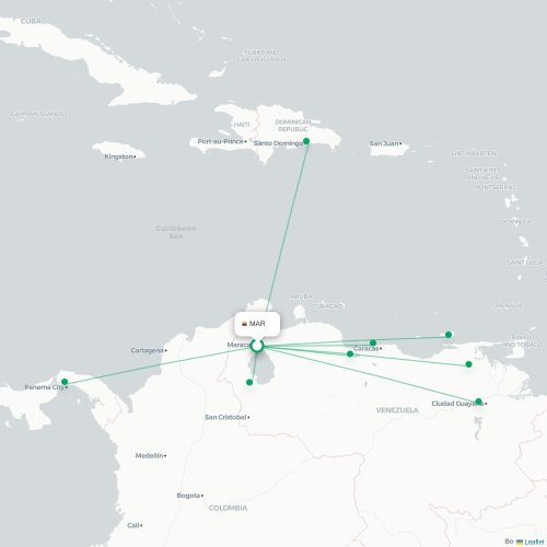 Mapa lotu bezpośredniego Maracaibo – Caracas