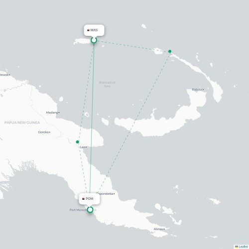 Mapa de vuelo directo Momote - Puerto Moresby
