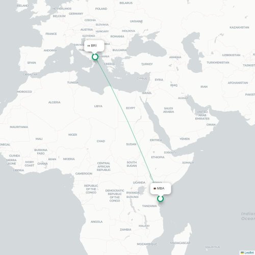 Mapa de vuelo directo Mombasa - Bari