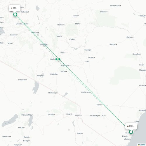 Mapa de vuelo directo Mombasa - Eldoret