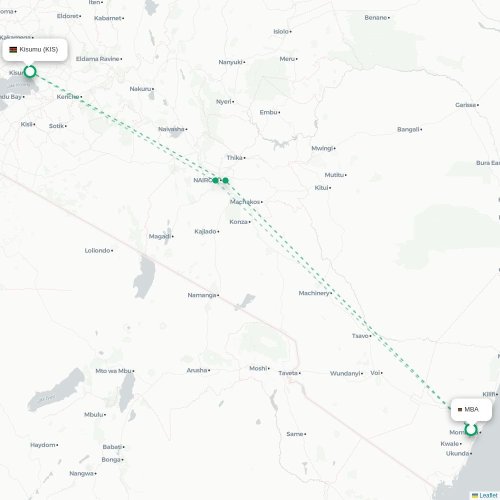Mapa de vuelo directo Mombasa - Kisumu