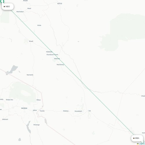 Mapa de vuelo directo Mombasa - Nairobi