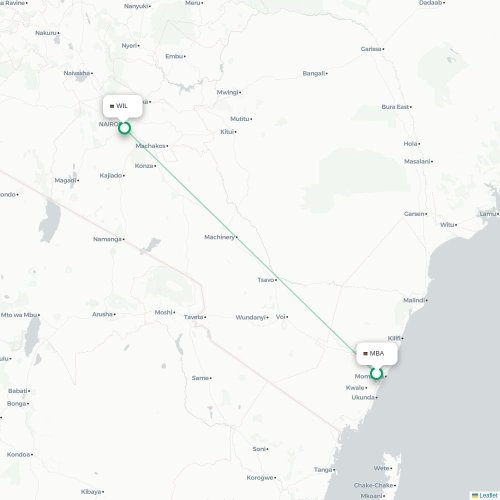 Mapa de vuelo directo Mombasa - Nairobi
