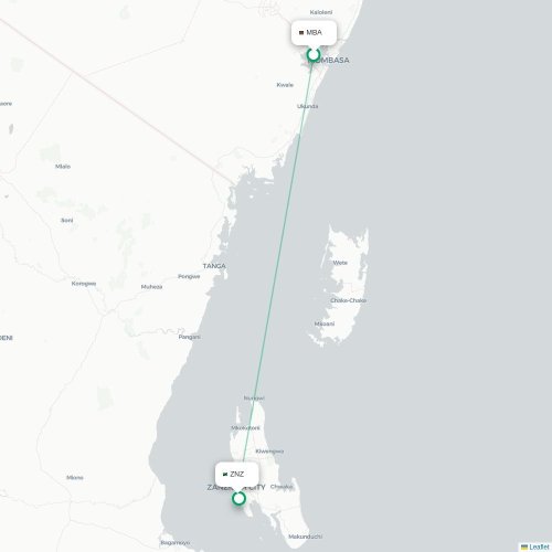 Mapa de vuelo directo Mombasa - Zanzíbar
