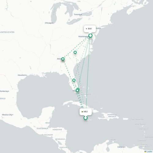 Mapa de vuelo directo Bahía Montego - Baltimore