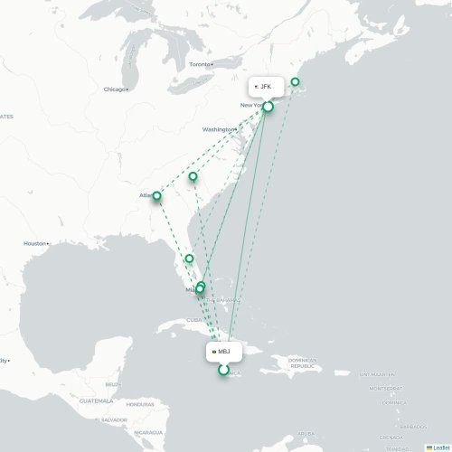 Mapa de vuelo directo Bahía Montego - Nueva York