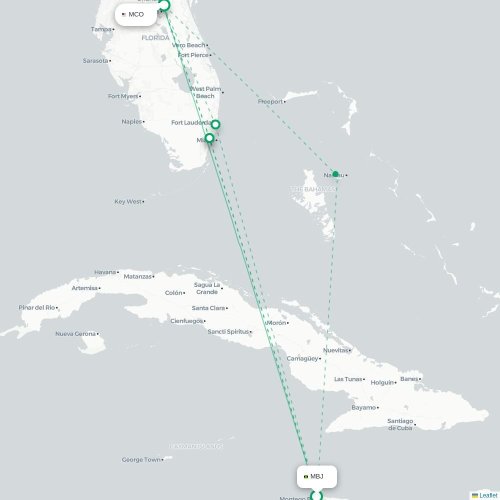 Mapa de vuelo directo Bahía Montego - Orlando