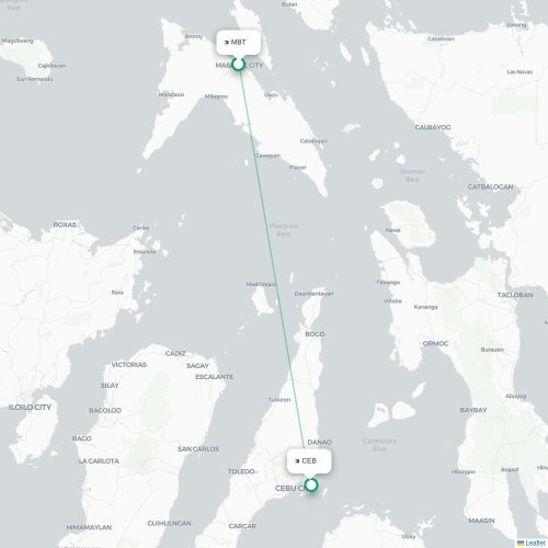 Mapa de vuelo directo Masbate - Ciudad de Cebú