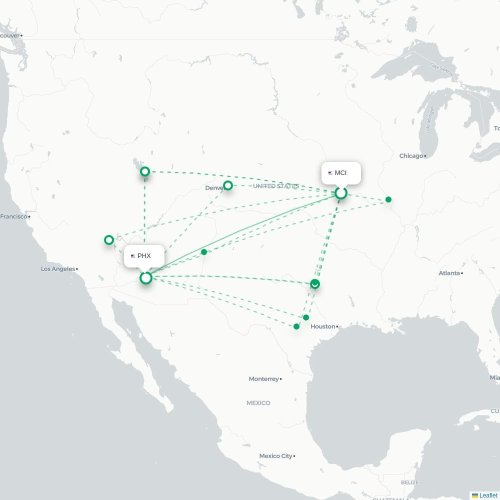 Mapa lotu bezpośredniego Kansas City – Phoenix