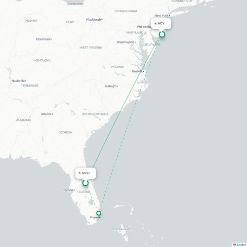 Mapa de vuelo directo Orlando - Atlantic City