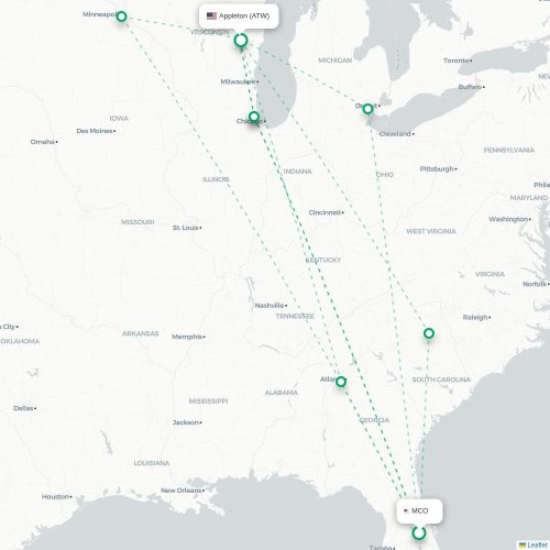 Mapa lotu bezpośredniego Orlando – Appleton
