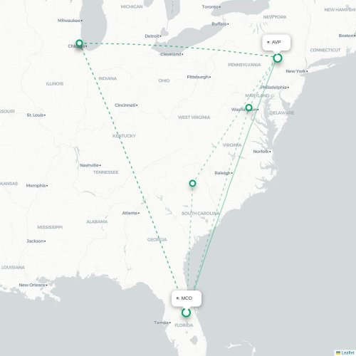 Mapa lotu bezpośredniego Orlando – Scranton