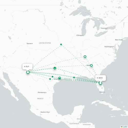 Orlando - El Paso kort over direkte fly