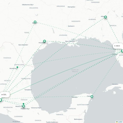 Mapa lotu bezpośredniego Orlando – Guadalajara