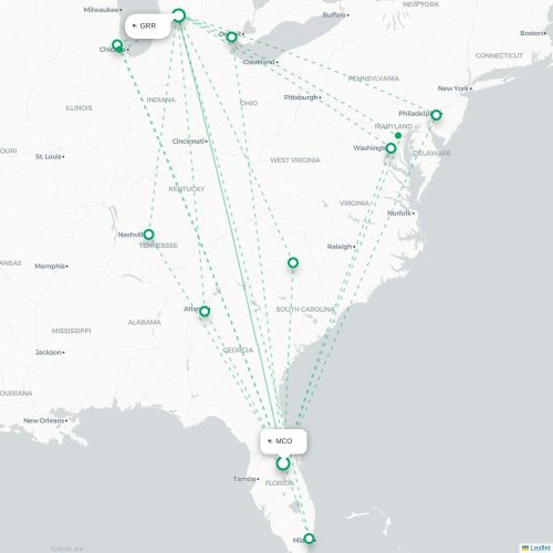 Mapa de vuelo directo Orlando - Grand Rapids