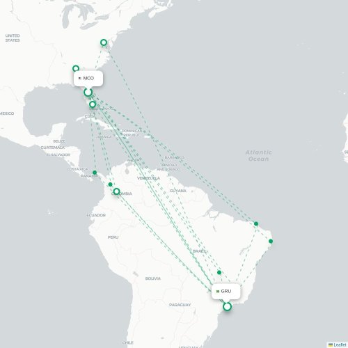 Mapa de vuelo directo Orlando - São Paulo